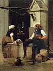 Jehan Georges Vibert Chatting by the Fountain painting